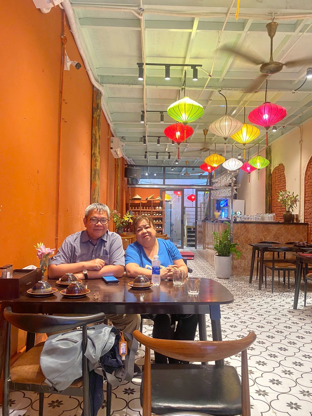 Dining room interior with colorful lanterns